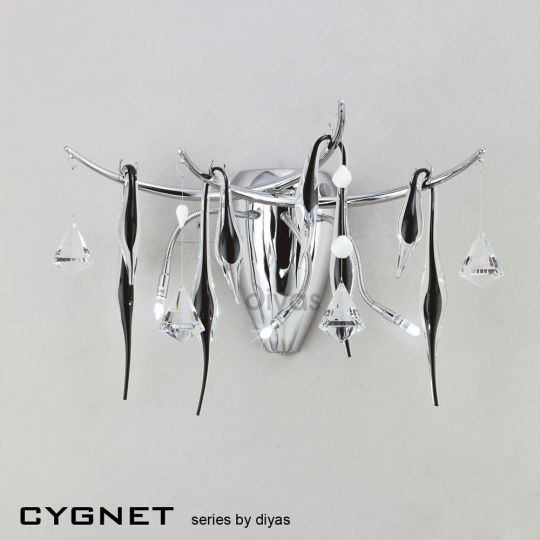 Diyas Lighting - Cygnet Wall Lamp 3 Light Polished Chrome/Black - IL50420