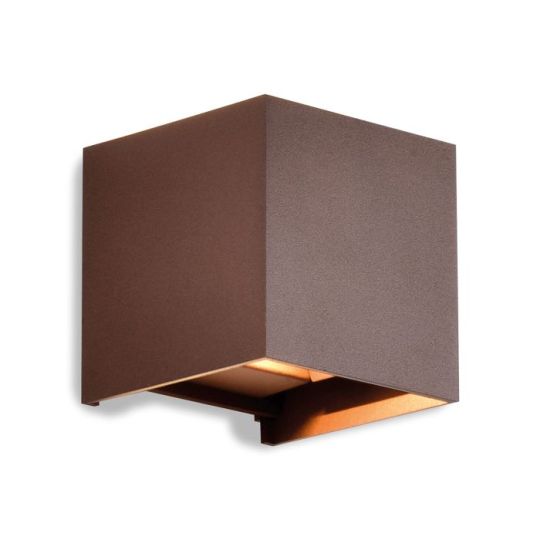 Mantra Davos Square Wall Lamp 2 x 6W LED 4000K 1100lm IP54 Rust Brown 3yrs Warranty