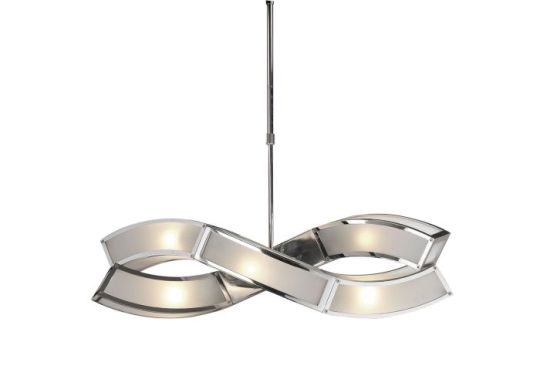 Mantra Duna E27 Rectangular Pendant 2 Arm 6 Light E27 Polished Chrome/White Acrylic CFL Lamps INCLUDED