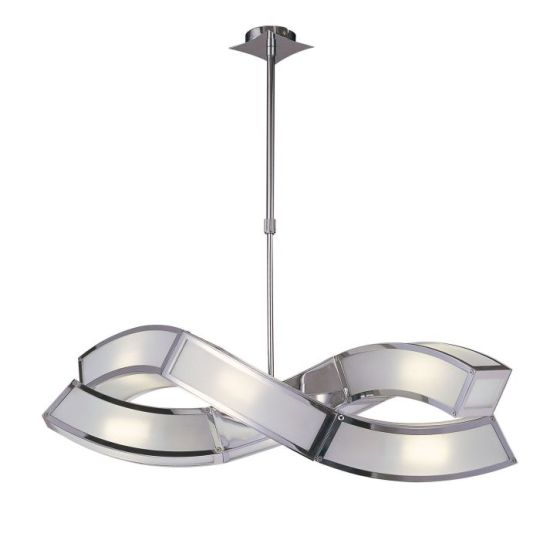 Mantra Duna GU10 Rectangular Pendant 2 Arm 6 Light L1/SGU10 Polished Chrome/White Acrylic CFL Lamps INCLUDED