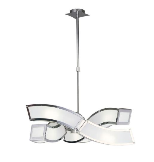 Mantra Duna GU10 Pendant 3 Arm 6 Light L1/SGU10 Polished Chrome/White Acrylic CFL Lamps INCLUDED