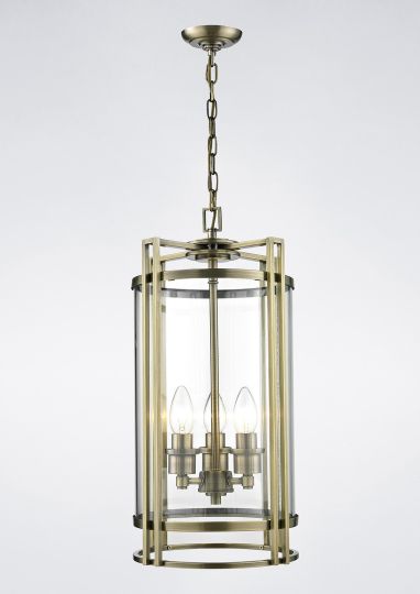 Diyas IL31092 Eaton Pendant 3 Light Antique Brass/Glass