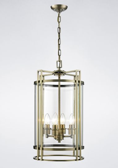Diyas IL31093 Eaton Pendant 4 Light Antique Brass/Glass