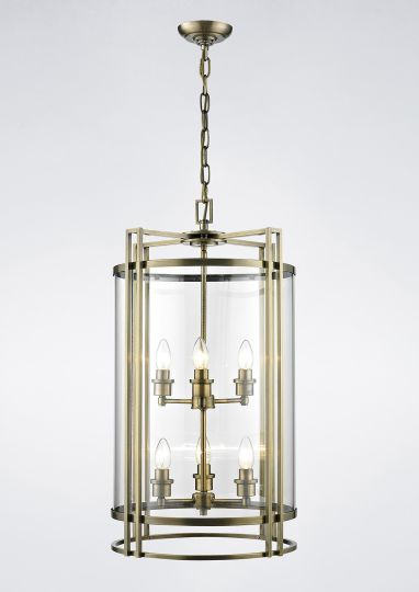 Diyas IL31094 Eaton Pendant 6 Light Antique Brass/Glass