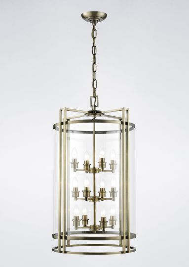 Diyas IL31095 Eaton Pendant 12 Light Antique Brass/Glass