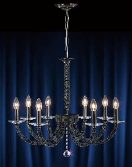 Diyas IL30478 Elena Pendant 8 Light Black Chrome/Crystal