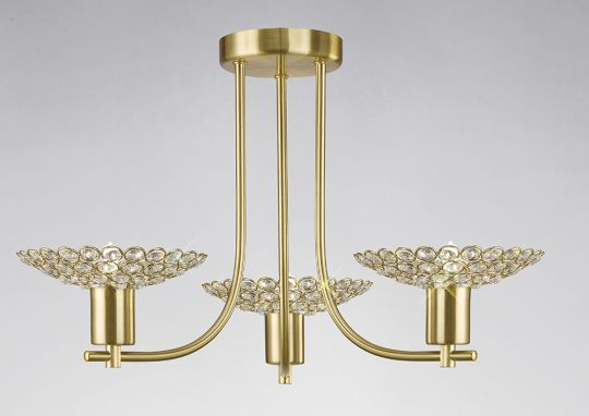 Diyas IL20601 Ellen Semi Ceiling 3 Light Satin Brass/Crystal