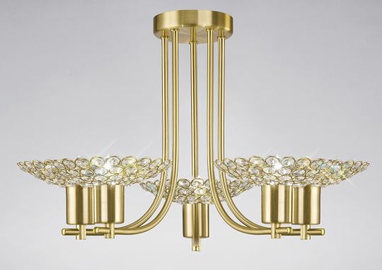 Diyas IL20602 Ellen Semi Ceiling 5 Light Satin Brass/Crystal