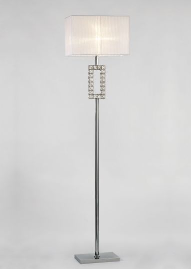 Diyas IL31537 Florence Renctangle Floor Lamp With White Shade 1 Light Polished Chrome/Crystal