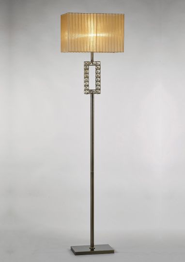Diyas IL31723 Florence Rectangle Floor Lamp With Soft Bronze Shade 1 Light Antique Brass/Crystal