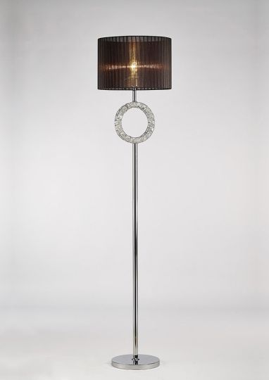 Diyas IL31725 Florence Round Floor Lamp With Black Shade 1 Light Polished Chrome/Crystal