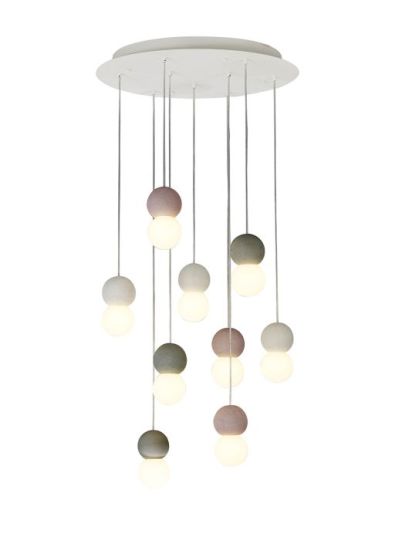 Mantra Galaxia Pendant Round 9 Light E27 White/Grey/Red Cement White Base & Cable