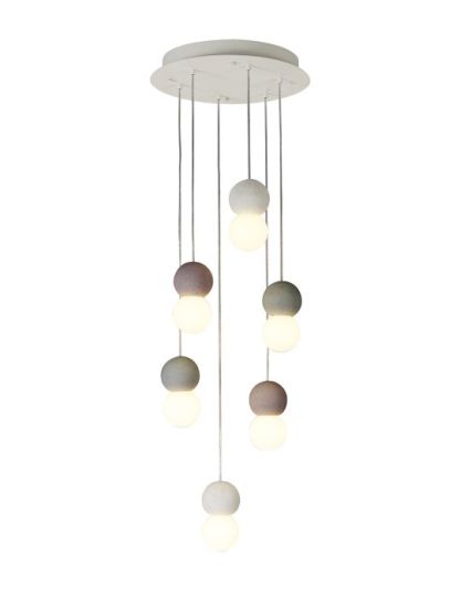 Mantra Galaxia Pendant Round 6 Light E27 White/Grey/Red Cement White Base & Cable