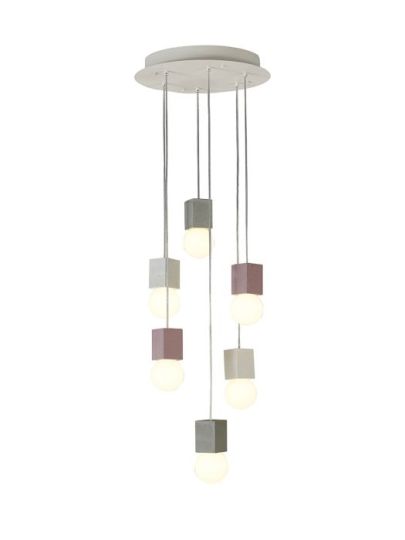 Mantra Galaxia Pendant Square 6 Light E27 White / Grey / Red Cement White Base & Cable