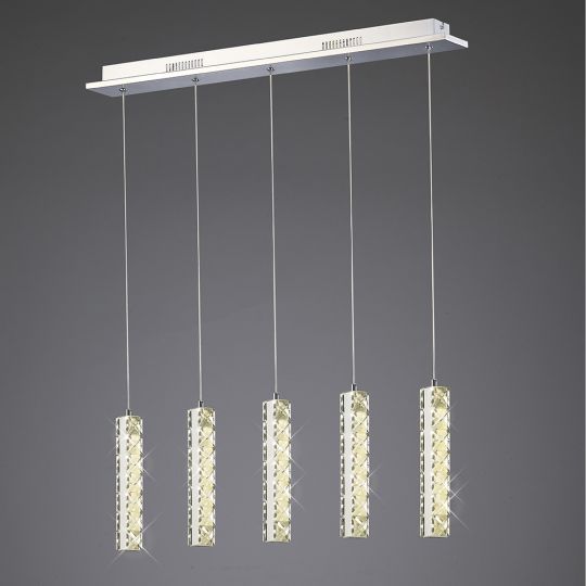 Diyas IL80035 Galaxy Pendant 5 Drop 15W LED 4000K Polished Chrome/Crystal