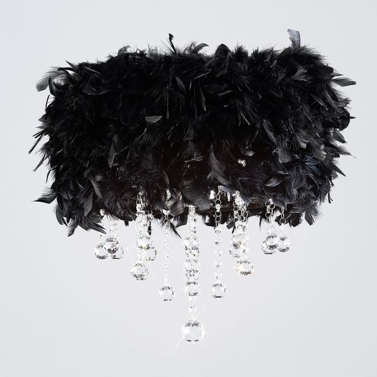 Diyas IL30741/BL Ibis Ceiling With Black Feather Shade 3 Light Polished Chrome/Crystal
