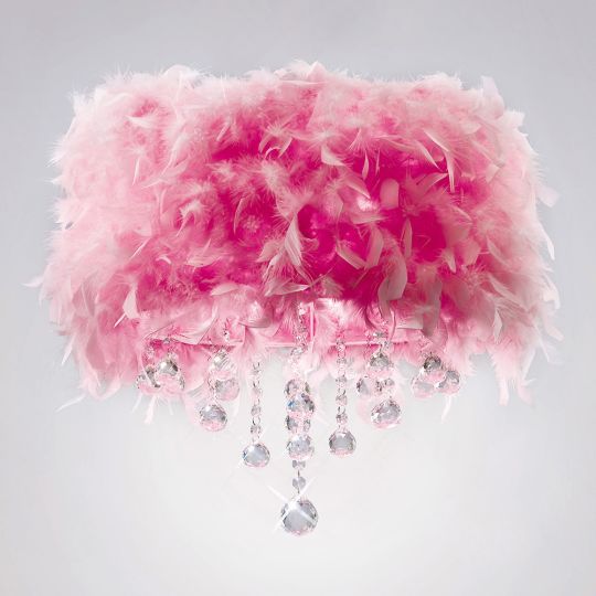 Diyas IL30741/PI Ibis Ceiling With Pink Feather Shade 3 Light Polished Chrome/Crystal