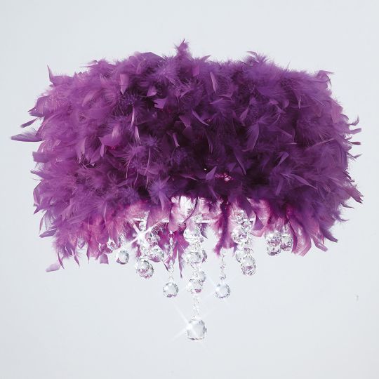 Diyas IL30741/PU Ibis Ceiling With Purple Feather Shade 3 Light Polished Chrome/Crystal