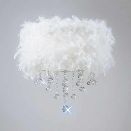 Diyas IL30741/WH Ibis Ceiling With White Feather Shade 3 Light Polished Chrome/Crystal