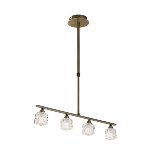 Mantra Ice Linear Pendant 4 Light G9 ECO Bar Antique Brass