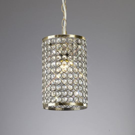 Diyas IL60030 Kudo Crystal Cylinder Shade Non-Electric Antique Brass/Crystal