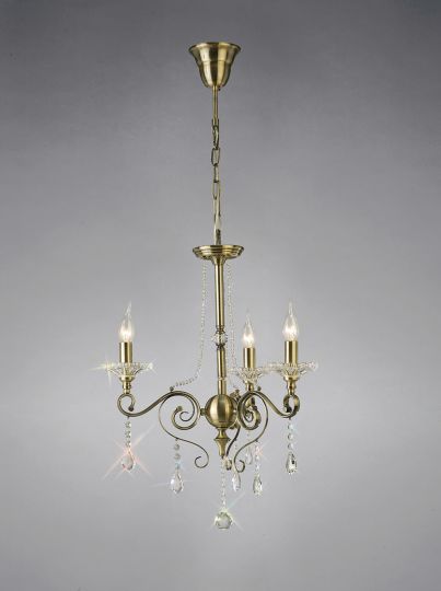 Diyas IL32073 Libra Pendant 3 Light Antique Brass/Crystal