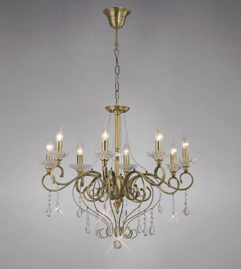 Diyas IL32078 Libra Pendant 8 Light Antique Brass/Crystal