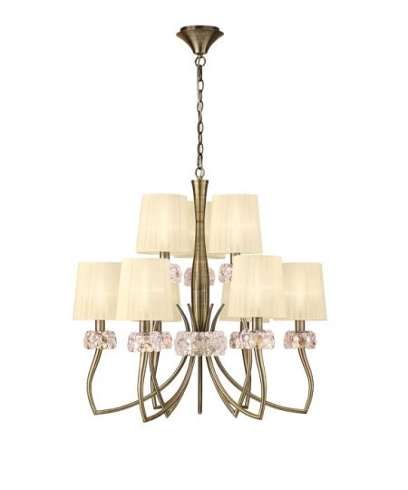 Mantra Loewe 2 Tier Pendant 6+3 Light E14 Antique Brass With Cream Shades