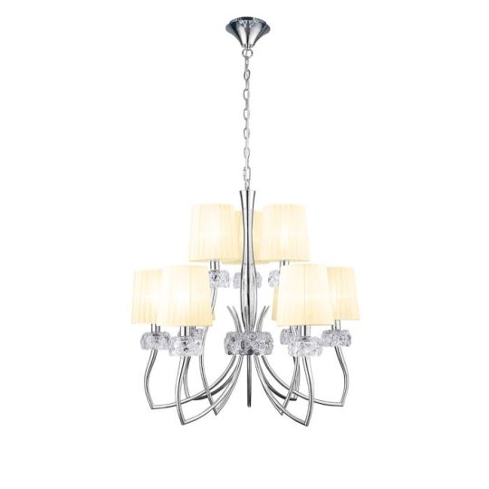 Mantra Loewe 2 Tier Pendant 6+3 Light E14 Polished Chrome With Cream Shades