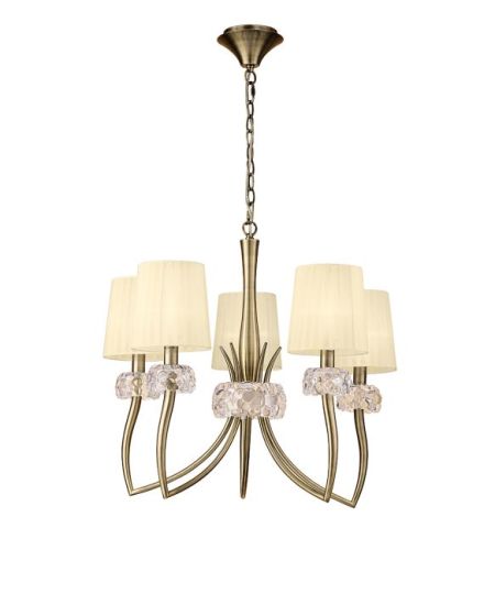 Mantra Loewe Pendant 5 Light E14 Antique Brass With Cream Shades