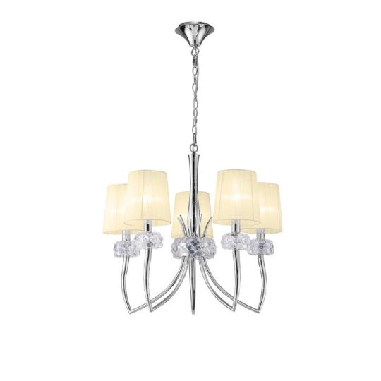 Mantra Loewe Pendant 5 Light E14 Polished Chrome With Cream Shades