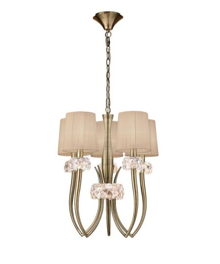 Mantra Loewe Slim Pendant 5 Light E14 Antique Brass With Soft Bronze Shades