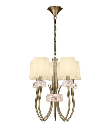 Mantra Loewe Slim Pendant 5 Light E14 Antique Brass With Cream Shades