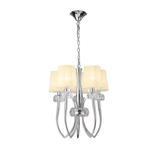 Mantra Loewe Slim Pendant 5 Light E14 Polished Chrome With Cream Shades