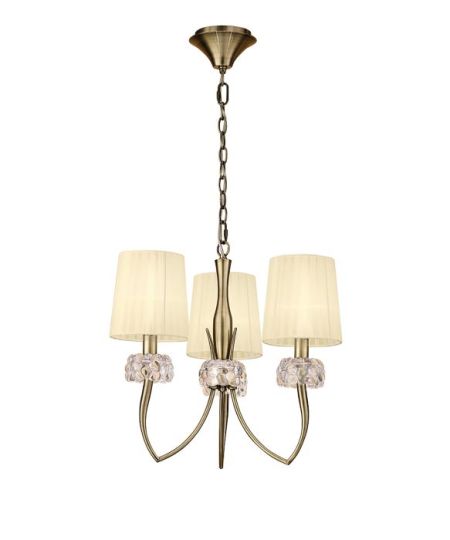 Mantra Loewe Pendant 3 Light E14 Antique Brass With Cream Shades