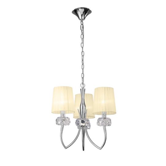 Mantra Loewe Pendant 3 Light E14 Polished Chrome With Cream Shades