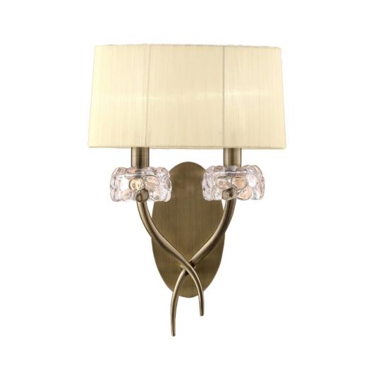 Mantra Loewe Wall Lamp Switched 2 Light E14 Antique Brass With Cream Shade