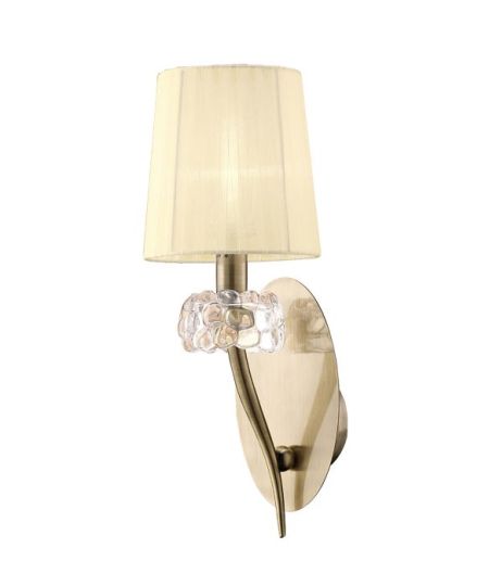 Mantra Loewe Wall Lamp Switched 1 Light E14 Antique Brass With Cream Shade