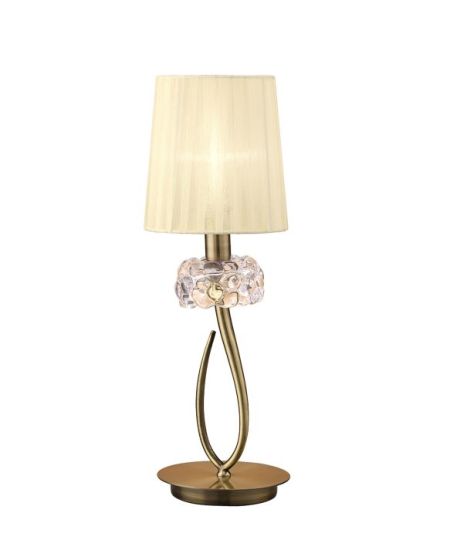 Mantra Loewe Table Lamp 1 Light E14 Small Antique Brass With Cream Shade