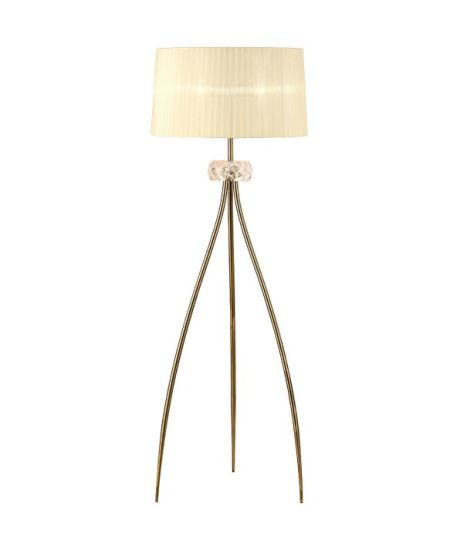 Mantra Loewe Floor Lamp 3 Light E27 Antique Brass With Cream Shade