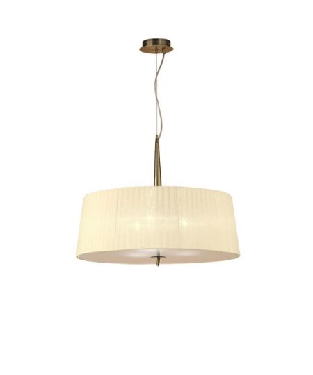 Mantra Loewe Single Pendant 3 Light E27 Antique Brass With Cream Shade