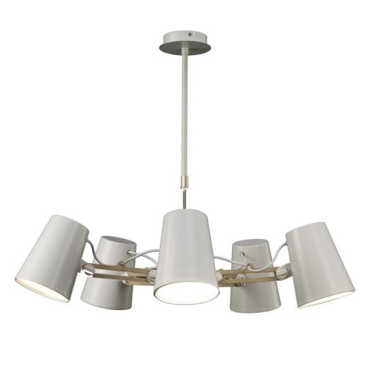 Mantra Looker Pendant 5 Light E27 Matt White / Beech