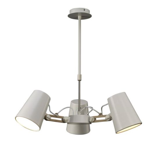Mantra Looker Pendant 3 Light E27 Matt White / Beech