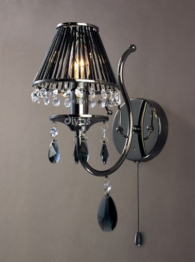 Diyas Lighting - Luna Crystal Switched Wall 1 Light Black Chrome (Shades Not Included) - IL30901