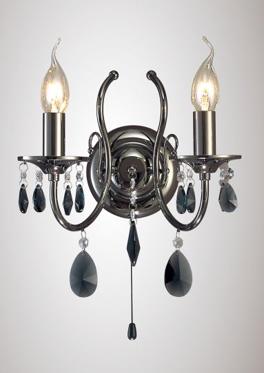 Diyas Lighting - Luna Crystal Switched Wall 2 Light Black Chrome - IL30902