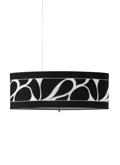 Mantra Manhattan Linear Pendant Large 3 Light L1 SGU10 Polished Chrome Frosted Glass With Black Patterned Shade CFL Lamps INCLUDED