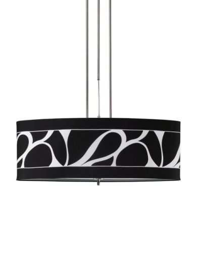 Mantra Manhattan Linear Pendant 2 Light L1 SGU10 Polished Chrome Frosted Glass With Black Patterned Shade CFL Lamps INCLUDED