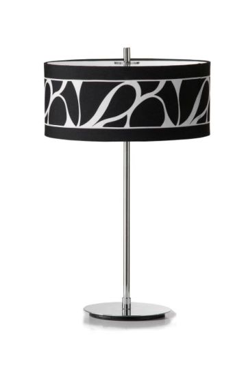 Mantra Manhattan Table Lamp 2 Light L1/SGU10 Polished Chrome/Frosted Glass With Black Patterned Shade CFL Lamps INCLUDED
