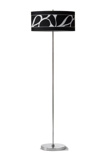 Mantra Manhattan Floor Lamp 3 Light L1/SGU10 Polished Chrome/Frosted Glass With Black Patterned Shade CFL Lamps INCLUDED