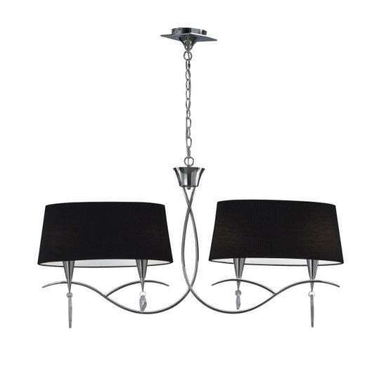 Mantra Mara Linear Pendant 2 Arm 4 Light E14 Polished Chrome With Black Shades